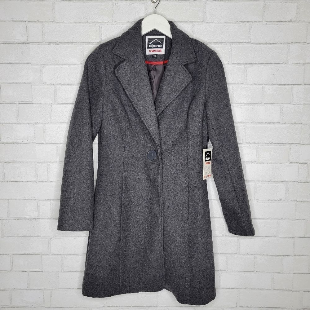 Alpine Swiss Gray Single Button Wool Peacoat